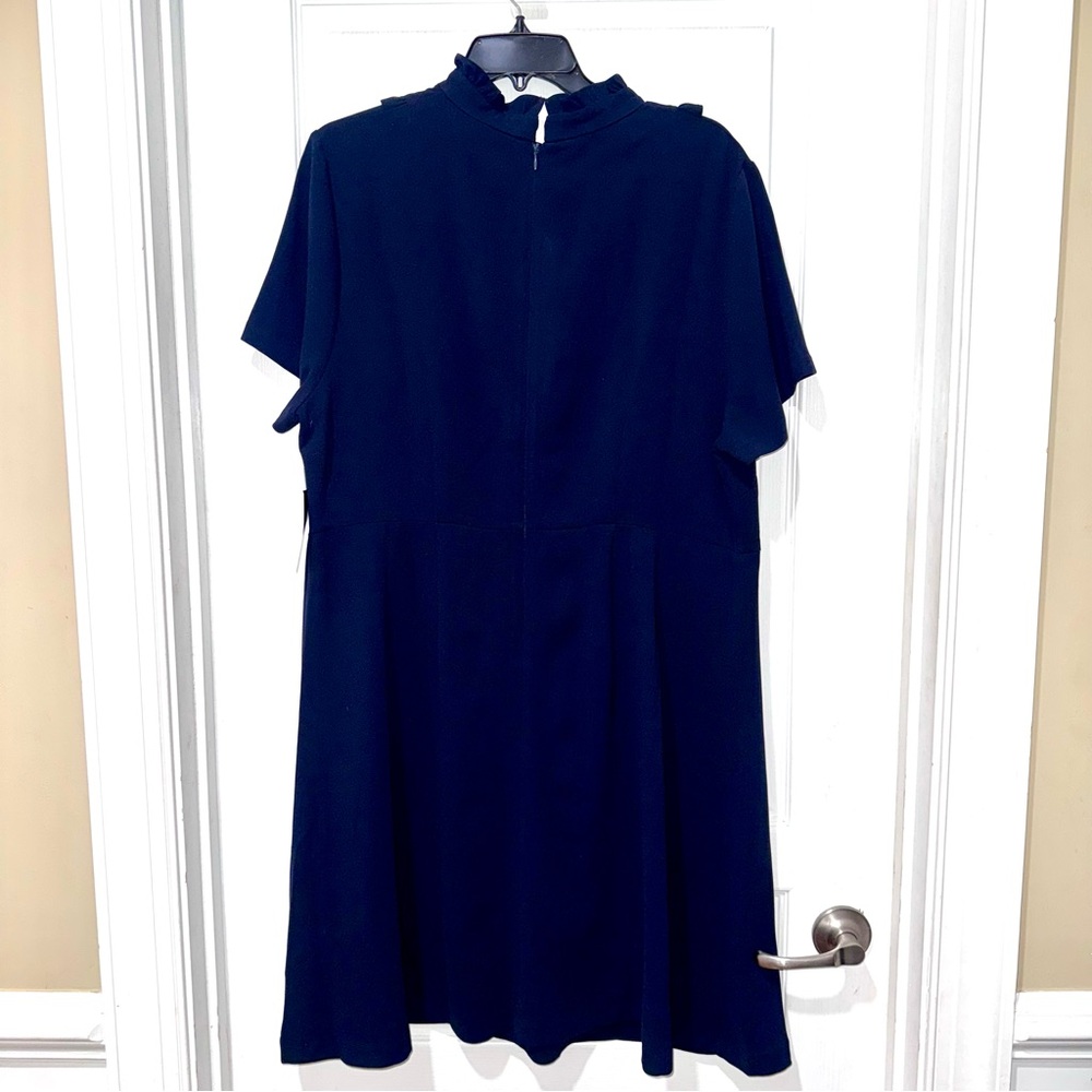 NWT ELOQUII Ruffle Front Soft Shirt Dress 18 Navy Blue Feminine classic - Picture 8 of 13